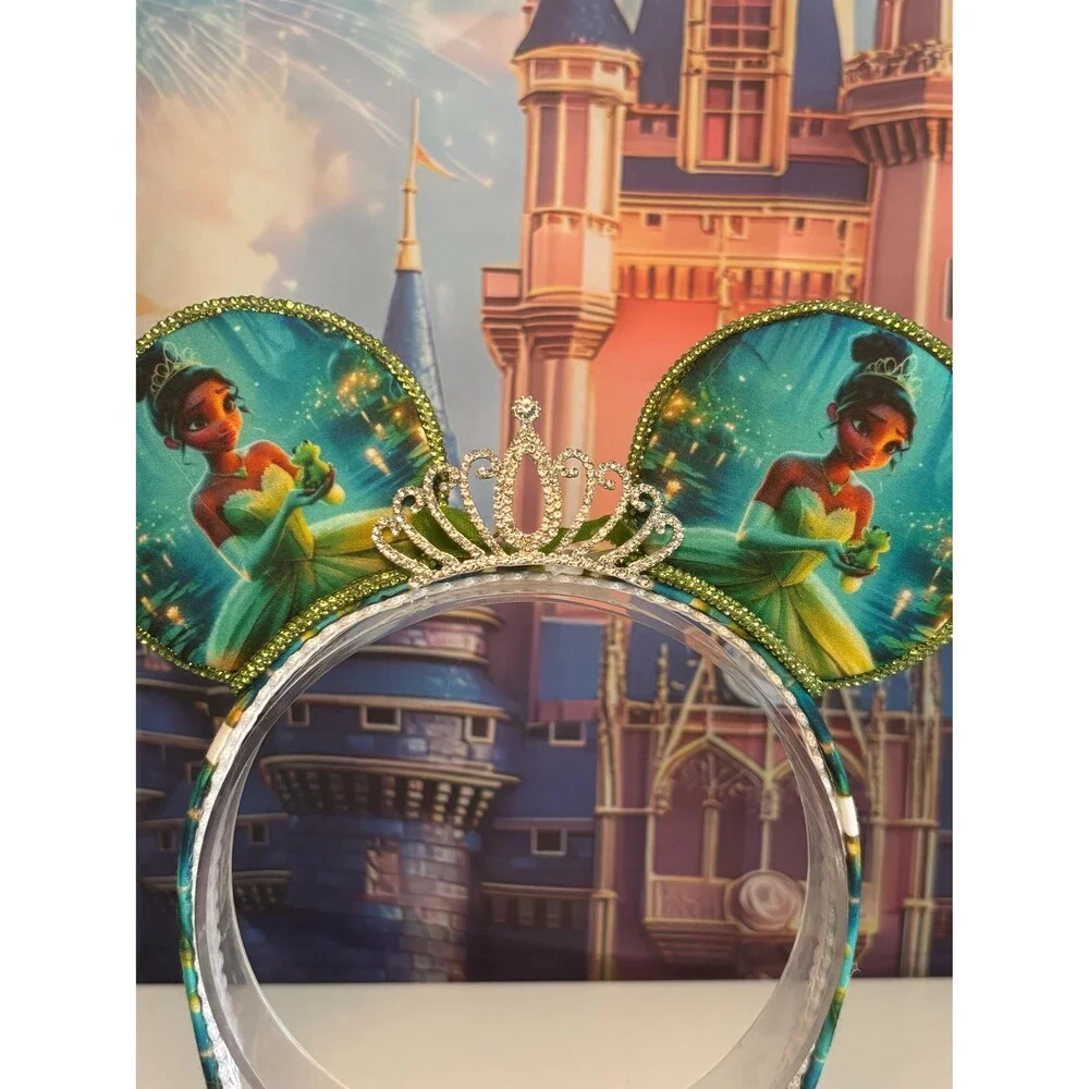 Princess Mouse Ears Headband, Glow in Dark Frog Rhinestone Tiara, Park Ears